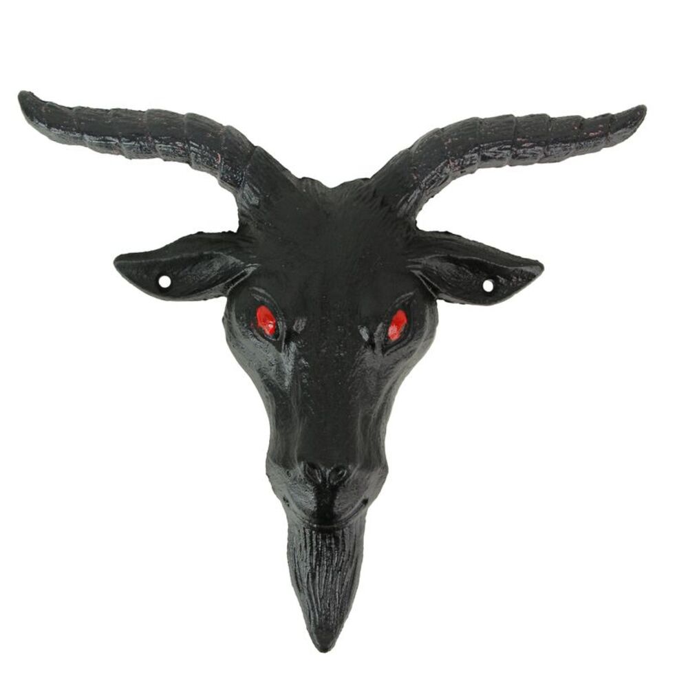 Black Enamel Cast Iron Baphomet Head Wall Mounted Sculpture Hanging Home Decor